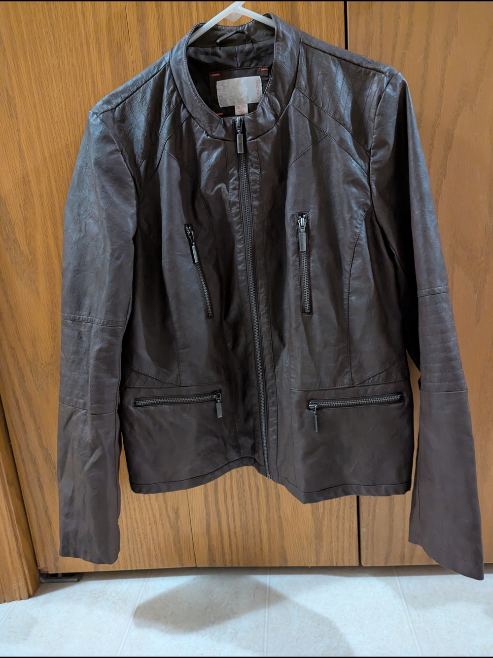 Brown Faux Leather Zip-Front Women's Jacket
